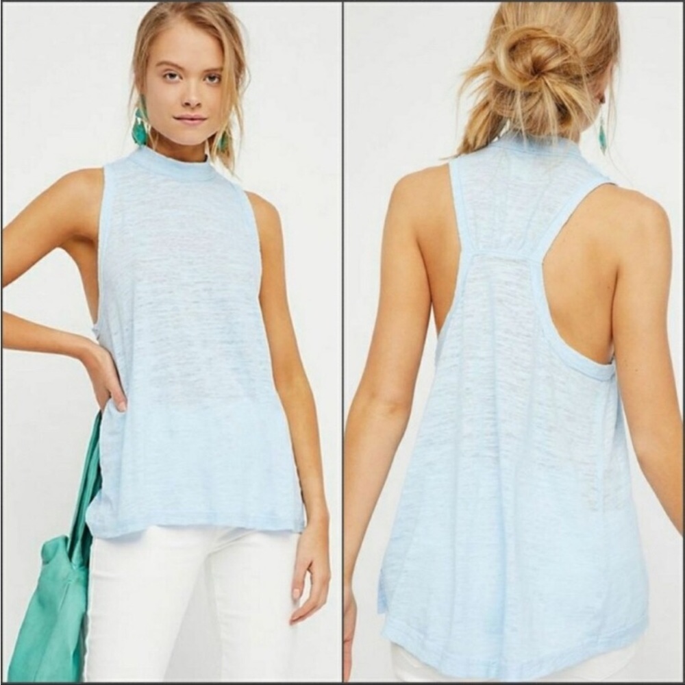 Free People Blue Brisbane Racerback Crew Neck Tank Small